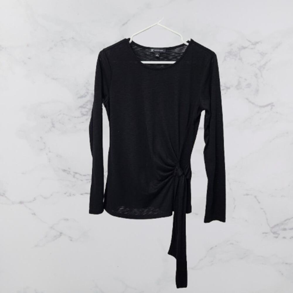 INC International Concepts Side Tie Pullover Blouse Black Small